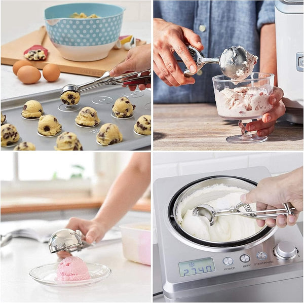Three Piece Ice Cream Scoop Set Cookie Stainless Steel With Trigger Mechanism Large/Medium/Small Scoops Baking Spoons