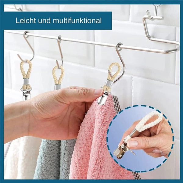 Set Of 4 Woven Cotton Ring Metal Towel Clips Hanging And Storage Suitable For Home Bedroom Bathroom Multifunctional Towel Racks
