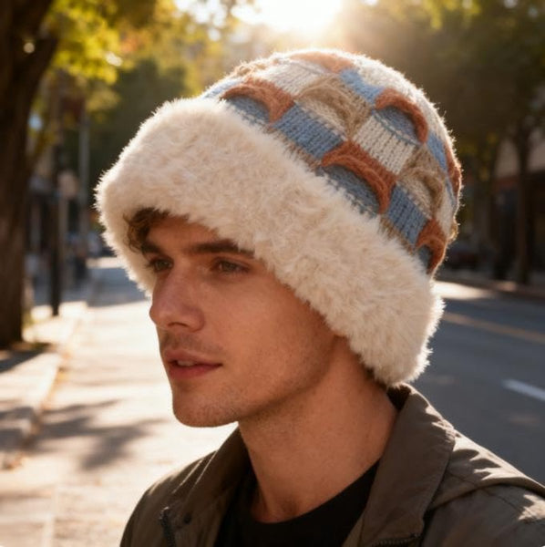 Winter Warm Knitted Hat With Fleece Lining Unisex Suitable For Cold Weather Beige Hats
