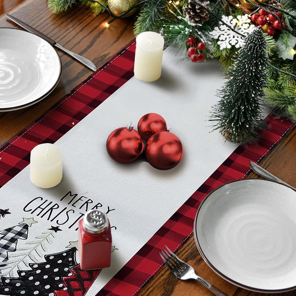 Christmas Table Runner 33X183 Cm Festive Red Linen Polyester Blend Seasonal Decorations
