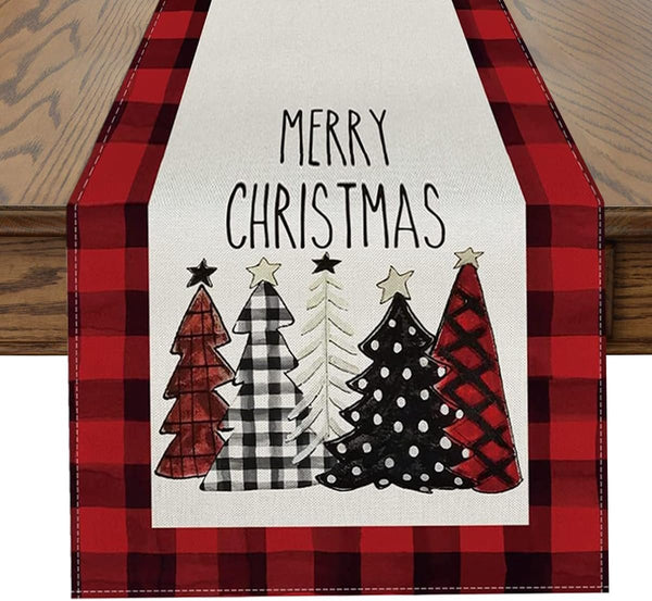 Christmas Table Runner 33X183 Cm Festive Red Linen Polyester Blend Seasonal Decorations