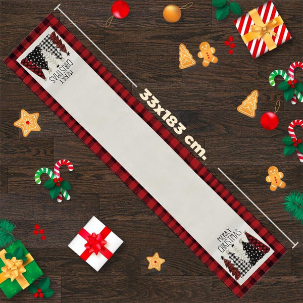 Christmas Table Runner 33X183 Cm Festive Red Linen Polyester Blend Seasonal Decorations
