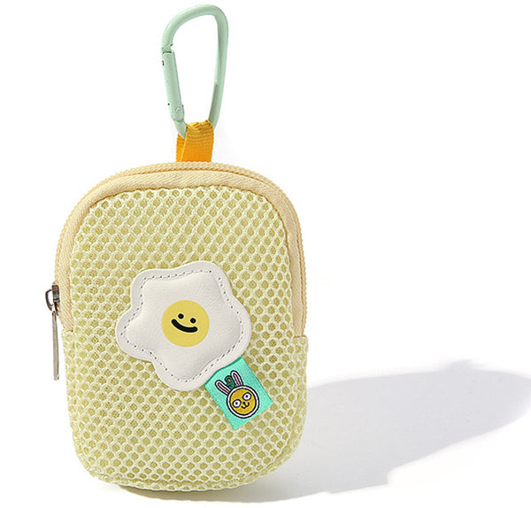 Yellow Flower Mesh Keychain Wallet & Headphone Storage Bag Storage Bags