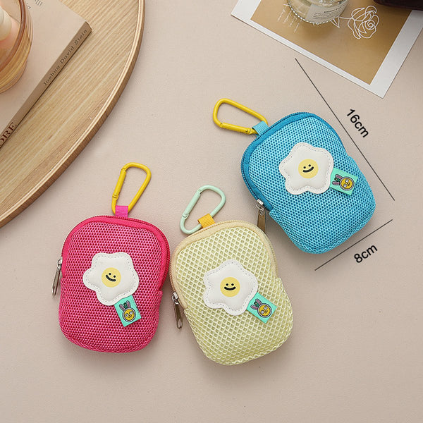 Yellow Flower Mesh Keychain Wallet & Headphone Storage Bag Storage Bags