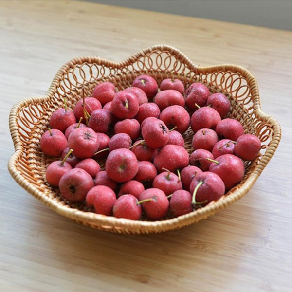 1Pc Rattan Fruit Basket Hand Woven Bread Tabletop Round Wicker Food Serving Storage Bowl Natural Decorative For Home Kitchen Counter Organising Storag