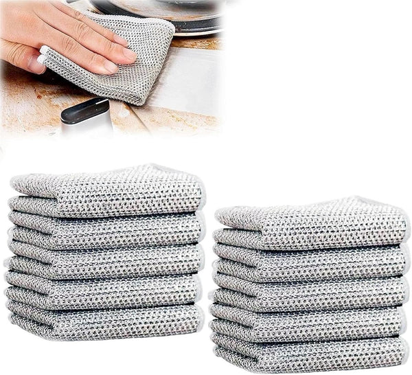 10Pcs Reusable Wire Dishwashing Cloth Kitchen Cleaning Rags Wet Dry 20X20cm Grey Tea Towels & Dishcloths