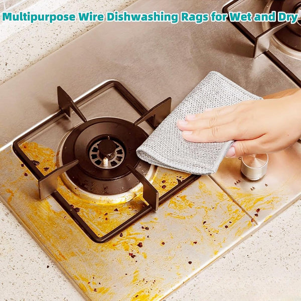 10Pcs Reusable Wire Dishwashing Cloth Kitchen Cleaning Rags Wet Dry 20X20cm Grey Tea Towels & Dishcloths