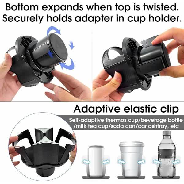 Two In One Multifunctional Car Cup Holder Extension Adapter Rotatable And Adjustable Double Bottle Black Cup Holders