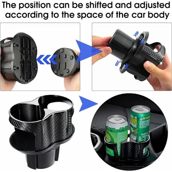 Two In One Multifunctional Car Cup Holder Extension Adapter Rotatable And Adjustable Double Bottle Black Cup Holders