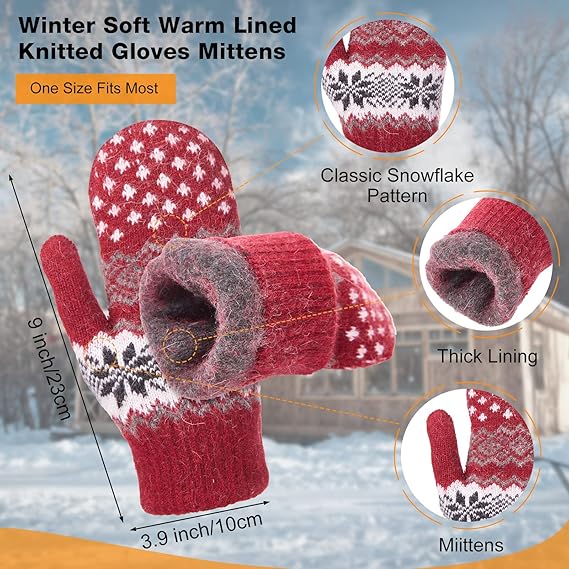 Pack Of 3 Pairs Warm Winter Gloves For Women Extra Thick Knitted Imitation Suitable Cold Weather (Style A) Gloves & Mittens