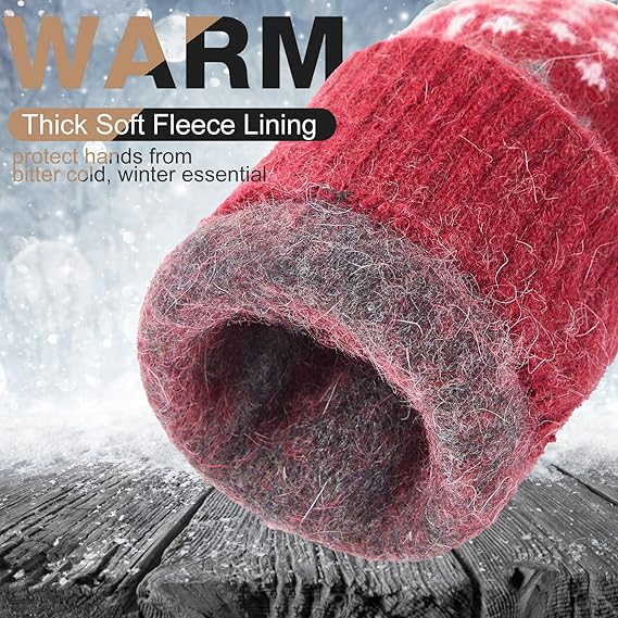 Pack Of 3 Pairs Warm Winter Gloves For Women Extra Thick Knitted Imitation Suitable Cold Weather (Style A) Gloves & Mittens