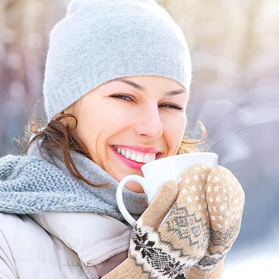 Pack Of 3 Pairs Warm Winter Gloves For Women Extra Thick Knitted Imitation Suitable Cold Weather (Style A) Gloves & Mittens