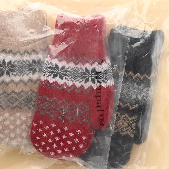 Pack Of 3 Pairs Warm Winter Gloves For Women Extra Thick Knitted Imitation Suitable Cold Weather (Style A) Gloves & Mittens