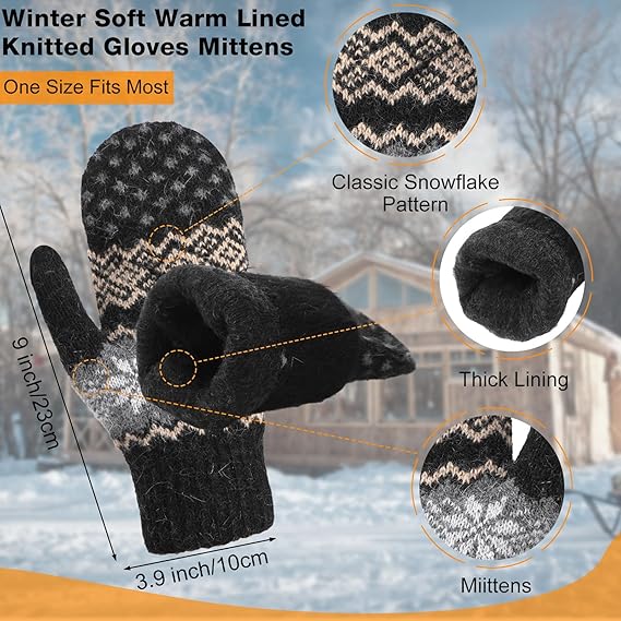Pack Of 3 Pairs Warm Winter Gloves For Women Extra Thick Knitted Imitation Suitable Cold Weather (Style B) Gloves & Mittens