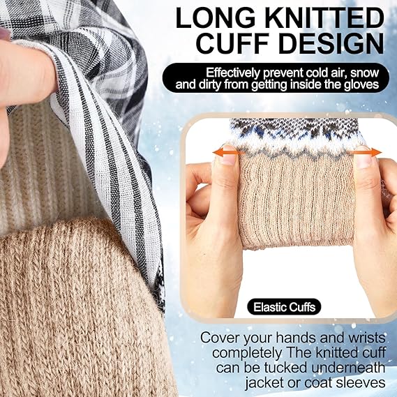Pack Of 3 Pairs Warm Winter Gloves For Women Extra Thick Knitted Imitation Suitable Cold Weather (Style B) Gloves & Mittens
