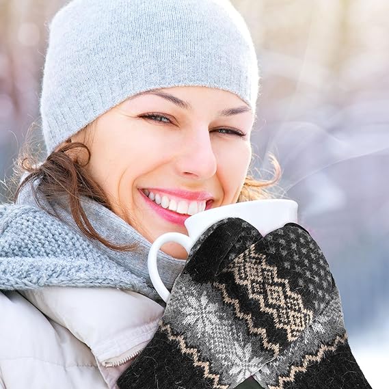 Pack Of 3 Pairs Warm Winter Gloves For Women Extra Thick Knitted Imitation Suitable Cold Weather (Style B) Gloves & Mittens