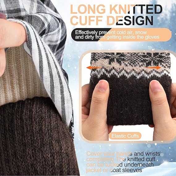 Pack Of 3 Pairs Warm Winter Gloves For Women Extra Thick Knitted Imitation Suitable Cold Weather (Style D) Gloves & Mittens