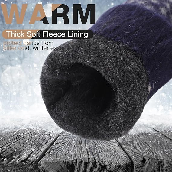 Pack Of 3 Pairs Warm Winter Gloves For Women Extra Thick Knitted Imitation Suitable Cold Weather (Style D) Gloves & Mittens
