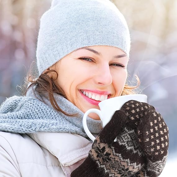 Pack Of 3 Pairs Warm Winter Gloves For Women Extra Thick Knitted Imitation Suitable Cold Weather (Style D) Gloves & Mittens