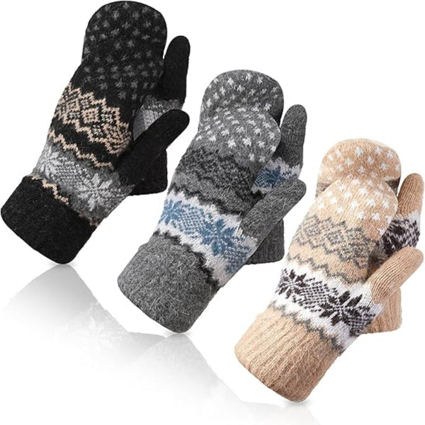 Pack Of 3 Pairs Warm Winter Gloves For Women Extra Thick Knitted Imitation Suitable Cold Weather (Style E) Gloves & Mittens