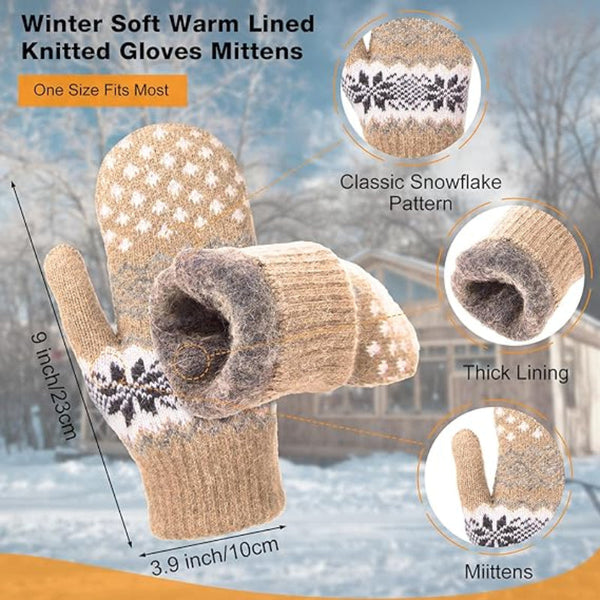 Pack Of 3 Pairs Warm Winter Gloves For Women Extra Thick Knitted Imitation Suitable Cold Weather (Style E) Gloves & Mittens