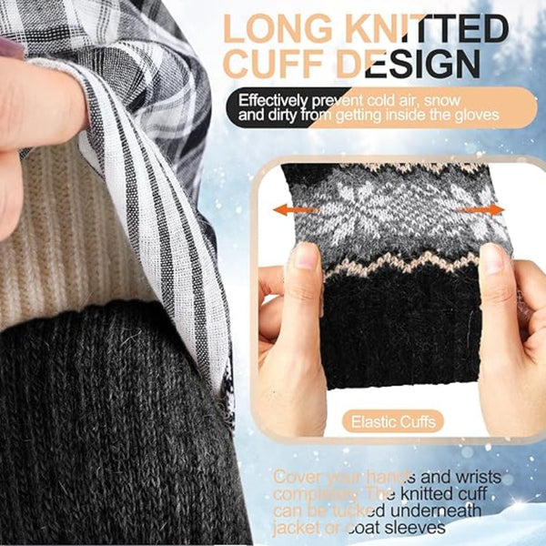 Pack Of 3 Pairs Warm Winter Gloves For Women Extra Thick Knitted Imitation Suitable Cold Weather (Style E) Gloves & Mittens