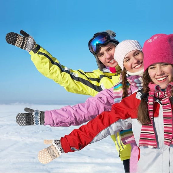 Pack Of 3 Pairs Warm Winter Gloves For Women Extra Thick Knitted Imitation Suitable Cold Weather (Style E) Gloves & Mittens