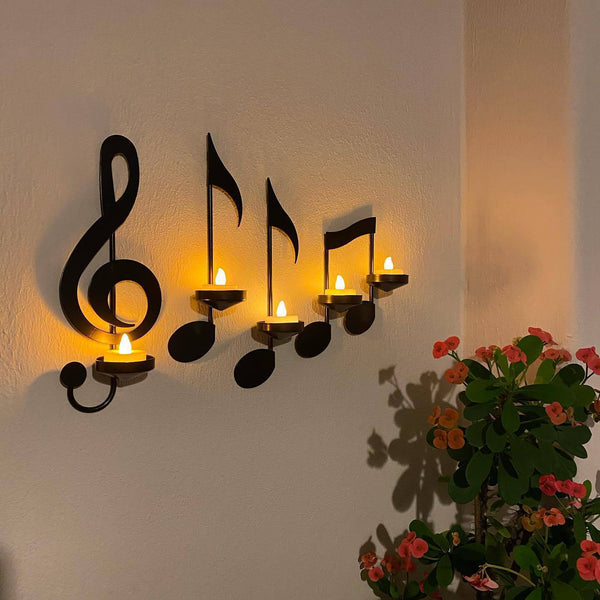 Music Note Candlestick Wall Decoration Wrought Iron Holder Candle Holders & Accessories