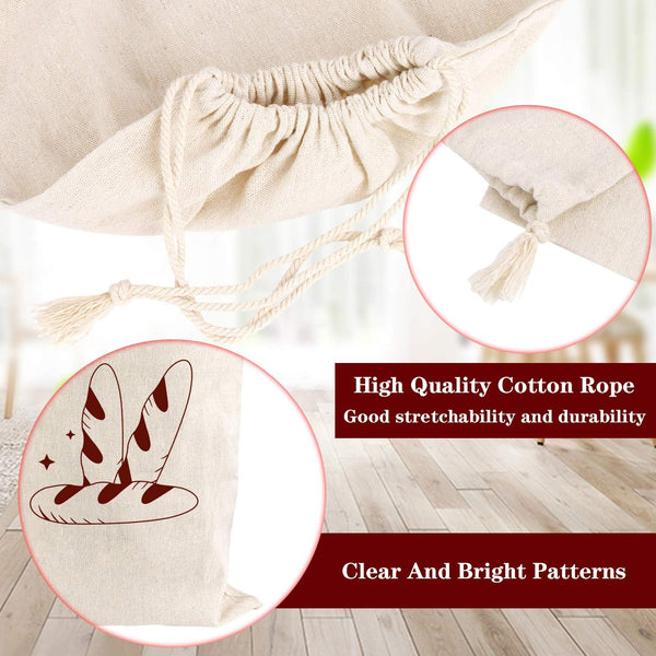 Bread Bag | Pack Of 4 Reusable Bags Drawstring Storage Washable Fabric Breathable Cotton For Homemade Baguettes And Other Pastries (Coffee Brown) Food