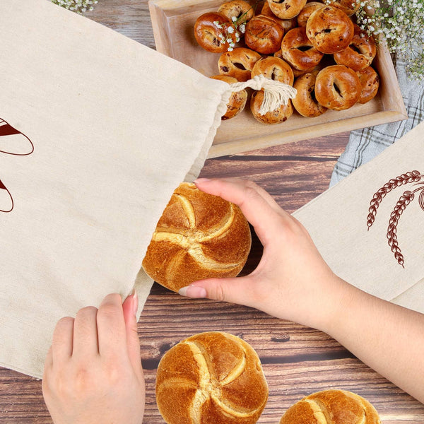 Bread Bag | Pack Of 4 Reusable Bags Drawstring Storage Washable Fabric Breathable Cotton For Homemade Baguettes And Other Pastries (Coffee Brown) Food
