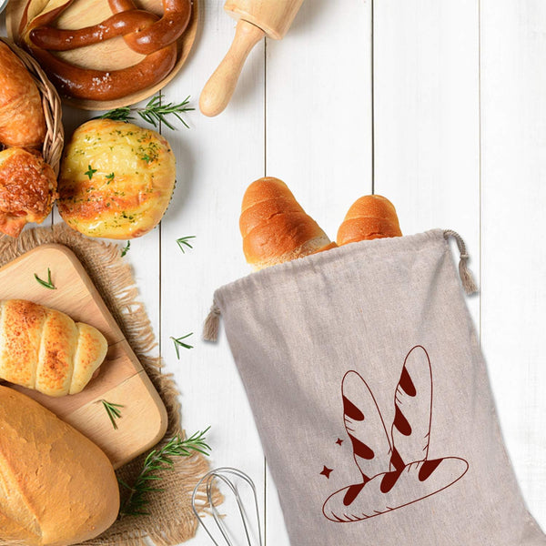 Bread Bag | Pack Of 4 Reusable Bags Drawstring Storage Washable Fabric Breathable Cotton For Homemade Baguettes And Other Pastries (Coffee Brown) Food
