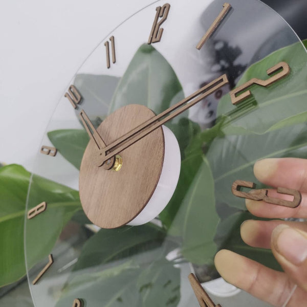Wall Clock 30Cm Round Silent Battery Operated Non Ticking Decorative For Living Room Bedroom With Transparent Acrylic Wall Clocks