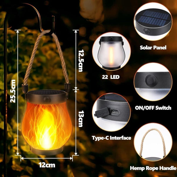 1/2/4 Pack Solar Garden Lights With Flame Effect Waterproof Hanging Usb Charging Halloween And Decoration 4Pcs Set Lanterns