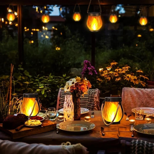 1/2/4 Pack Solar Garden Lights With Flame Effect Waterproof Hanging Usb Charging Halloween And Decoration 4Pcs Set Lanterns