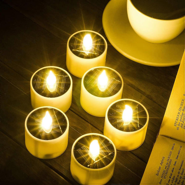 6Pcs Solar Flameless Led Tea Lights Outdoor Waterproof Rechargeable Flicker Outdoor Lighting Accessories