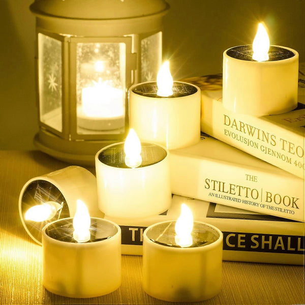 6Pcs Solar Flameless Led Tea Lights Outdoor Waterproof Rechargeable Flicker Outdoor Lighting Accessories