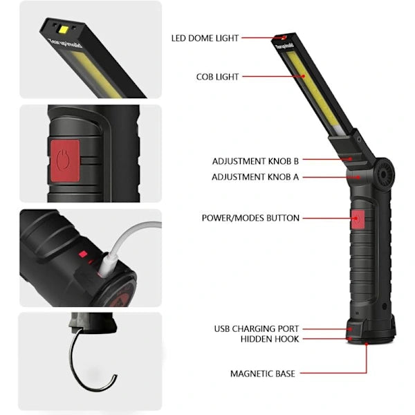 2 Pack Rechargeable Led Work Light Magnetic Cob Usb Torch 5 Modes Torches & Work Lights