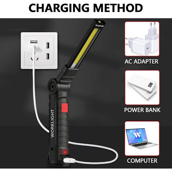 2 Pack Rechargeable Led Work Light Magnetic Cob Usb Torch 5 Modes Torches & Work Lights