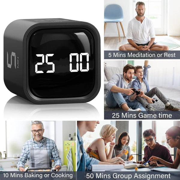 Pomodoro Timer 25/5/10 Min Desk Vibration Volume Adjustable Productivity Clock Timers
