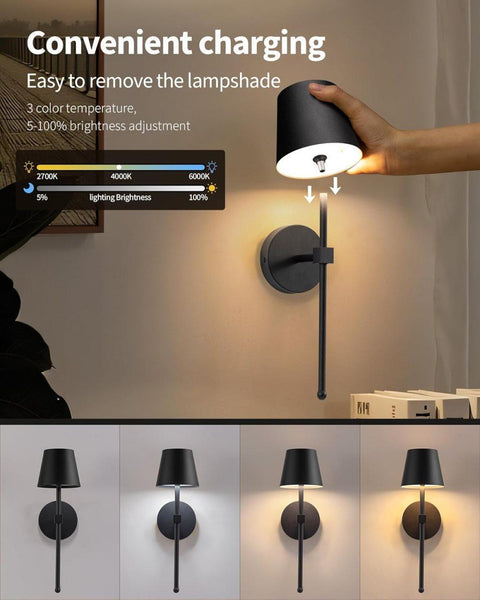 Wireless Wall Lamps 2 Pack Led With Rechargeable Battery Stepless Dimmable Remote Control Wall Lights