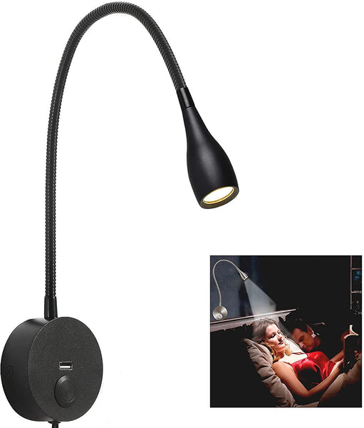 Dimmable Bedside Lamp Minimalist Led Reading Headboard Wall Mounted With Usb Charger (Matte Black) Lamps