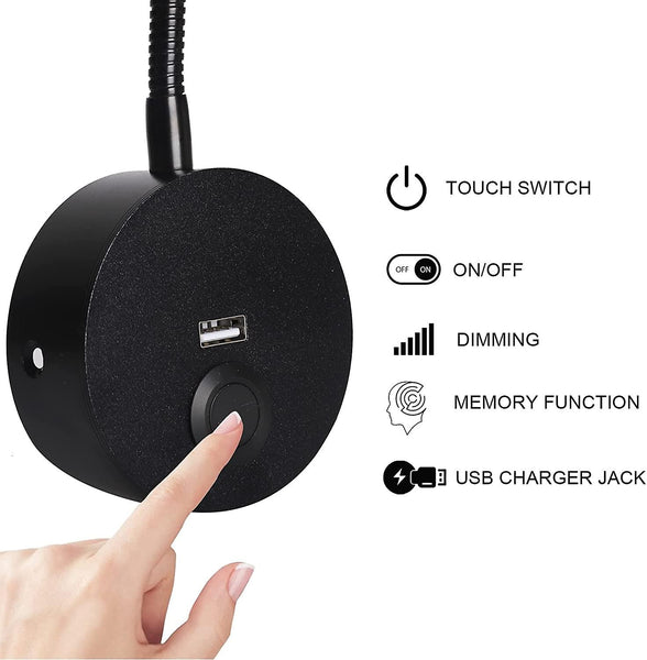 Dimmable Bedside Lamp Minimalist Led Reading Headboard Wall Mounted With Usb Charger (Matte Black) Lamps