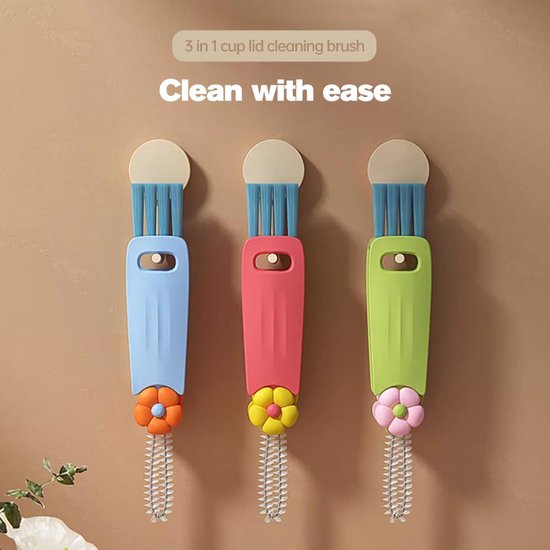 3 In 1 Multifunctional Crevice Brush For Cups And Bottles Multicolor Bottle Brushes