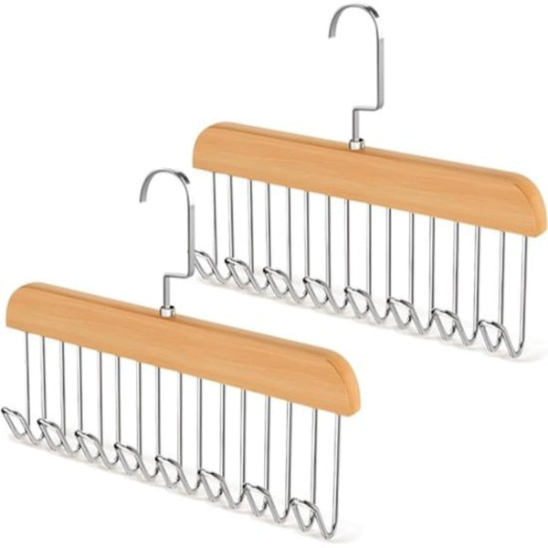 2 Pack Non Slip Wooden Hangers With 8 Hooks For Coats Belts Scarves Clothes Hangers