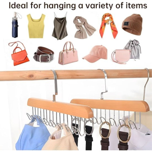 2 Pack Non Slip Wooden Hangers With 8 Hooks For Coats Belts Scarves Clothes Hangers