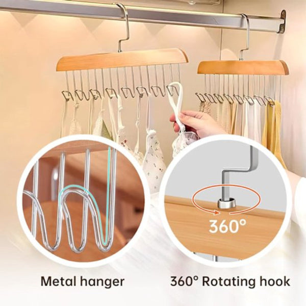 2 Pack Non Slip Wooden Hangers With 8 Hooks For Coats Belts Scarves Clothes Hangers