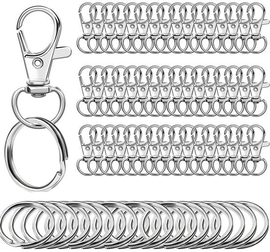 100 Pcs Silver Stainless Steel Carabiner Keychains For Diy Crafts & Organization Keyrings