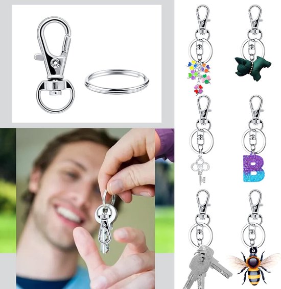 100 Pcs Silver Stainless Steel Carabiner Keychains For Diy Crafts & Organization Keyrings