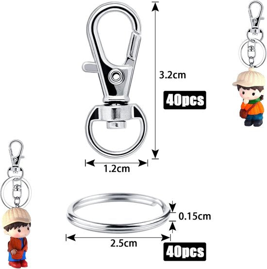 100 Pcs Silver Stainless Steel Carabiner Keychains For Diy Crafts & Organization Keyrings