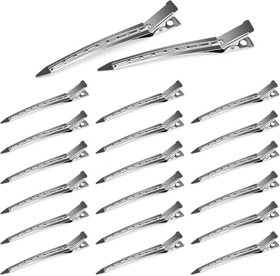 20 Count Silver Duckbill Hair Clips 1.25 Inch Metal And Leather For Thick Hair Accessories